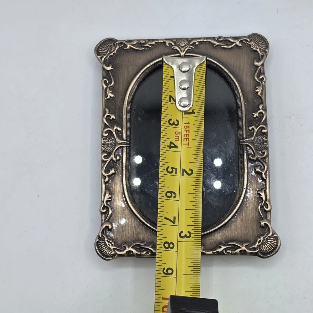 Vtg Ornate Small Metal Floral Scroll Photo Picture Frame Free Standing